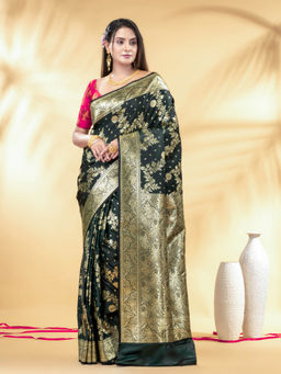 CHARUKRITI - Emerald Green Katan Banarasi Silk Saree with Unstitched Blouse