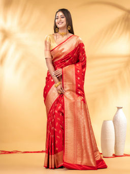 CHARUKRITI - Red Katan Banarasi Silk with Elegant Zari Saree with Unstitched Blouse