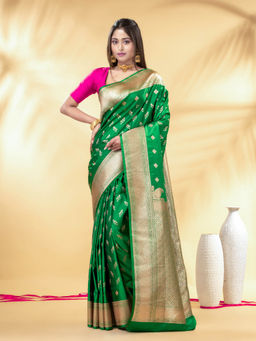 CHARUKRITI - Green Katan Banarasi Silk with Elegant Zari Saree with Unstitched Blouse