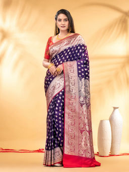 CHARUKRITI - Purple Katan Banarasi Silk Zari Saree with Unstitched Blouse