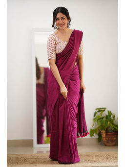 Sutisancha - Magenta Cotton Elegance Saree with Unstitched Blouse