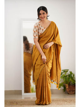 Sutisancha - Mustard Cotton Elegance Saree with Unstitched Blouse