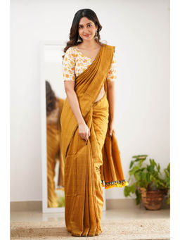 Sutisancha - Mustard Cotton Elegance Saree with Unstitched Blouse