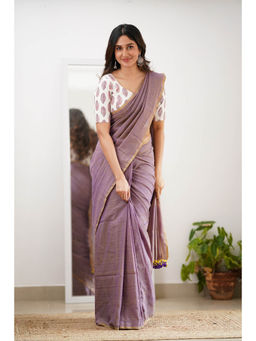 Sutisancha - Mauve Cotton Elegance Saree with Unstitched Blouse