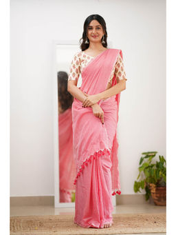 Sutisancha - Peach Cotton Elegance Saree with Unstitched Blouse