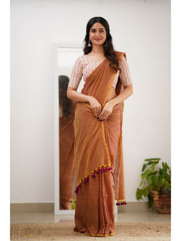Sutisancha - Rust Cotton Elegance Saree with Unstitched Blouse
