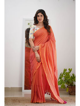 Sutisancha - Dual Tone Orange Cotton Elegance Saree with Unstitched Blouse