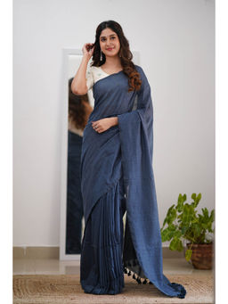 Sutisancha - Blue Cotton Elegance Saree with Unstitched Blouse