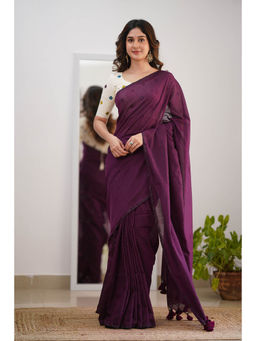 Sutisancha - Magenta Cotton Elegance Saree with Unstitched Blouse