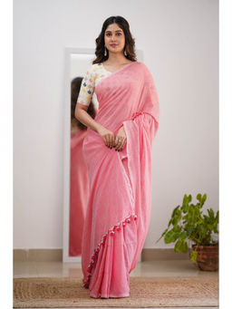 Sutisancha - Peach Cotton Elegance Saree with Unstitched Blouse