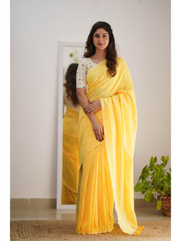 Sutisancha - Yellow Cotton Elegance Saree with Unstitched Blouse