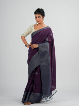 Suta - Purple Woven Design Pure Cotton Saree without Blouse Piece
