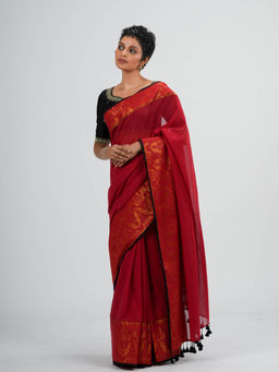 Suta - Red Woven Design Pure Cotton Saree without Blouse Piece