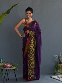 Suta - Violet Woven Design Pure Cotton Saree without Blouse Piece