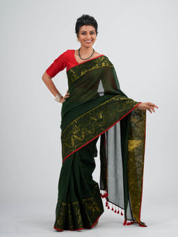 Suta - Green Woven Design Pure Cotton Saree without Blouse Piece