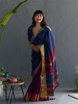 Suta - Blue Woven Pure Cotton Saree without Blouse Piece