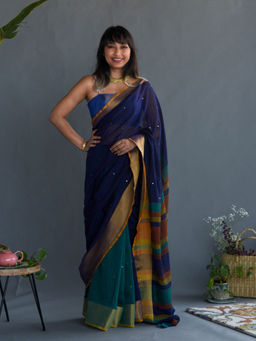 Suta - Indigo Woven Pure Cotton Saree without Blouse Piece