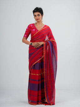 Suta - Multi-Color Striped Pure Cotton Saree without Blouse Piece