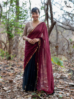 Suta - Maroon Cotton Saree without Blouse Piece