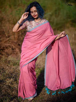 Suta - Pink Color Mul Solid Saree without Blouse Piece