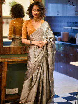 Suta - Silver Zari Silk Handloom Saree without Blouse Piece