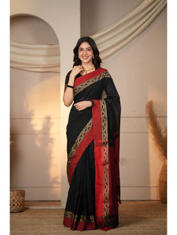 Sutisancha - Timeless Weave Black Bengal Cotton Saree with Unstitched Blouse