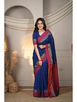 Sutisancha - Timeless Weave Blue Bengal Cotton Saree with Unstitched Blouse
