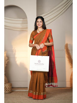 Sutisancha - Timeless Weave Mustard Bengal Cotton Saree with Unstitched Blouse