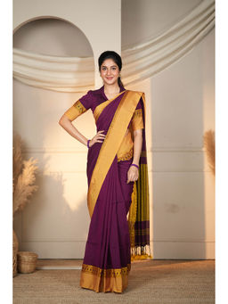 Sutisancha - Ethereal Elegance Classic Purple Cotton Saree with Unstitched Blouse
