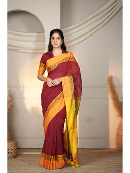 Sutisancha - Ethereal Elegance Classic Red Cotton Saree with Unstitched Blouse