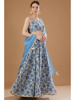 Yuvrani Jaipur - Blue Chanderi Lehenga with Blouse and Dupatta (Set of 3)