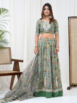 Yuvrani Jaipur - Mint Green Lehenga with Blouse and Dupatta (Set of 3)