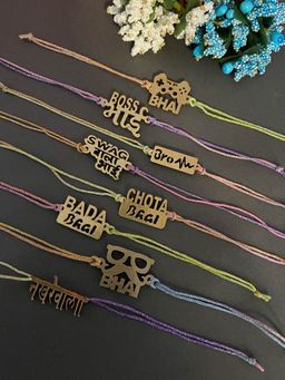 Digital Dress Room - Fancy Mdf En Bro Rakhi Combo for Brothers Thread (Pack of 8)