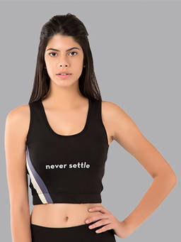 Kica - Never Settle Crop Top - High Support With Built In Cups - Black