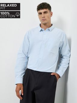 Styli - Men Blue Relaxed Fit Cotton Formal Shirt