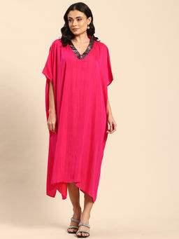 Qurvii - Magenta Silk Midi Dress
