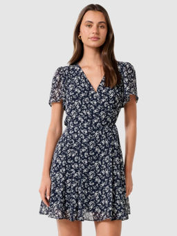 Forever New - Carole Printed Pleat Blue Mini Dress