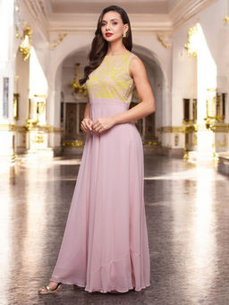 Miss Chase - Women Multi-Color Lace Overlaid Georgette Maxi Dress