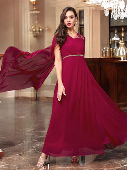 Miss Chase - Women Pink Asymmetric Self-Designed Georgette Maxi Dress