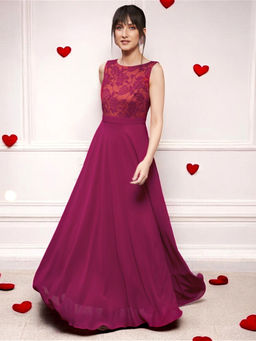 Miss Chase - Women Pink Lace Overlaid Maxi Dress