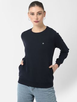 CRIMSOUNE CLUB - Women Navy Blue Brand Logo Sweatshirt