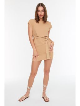 Trendyol - Womens Skinny Brown Mini Dresses With Belt