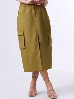 Cover Story - Olive Solid Midi Skirt