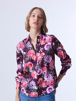 Cover Story - Purple Floral Full Sleeves Collar Neck Shirt