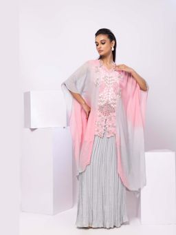 SMRITI - Pink Blush Mist Shaded Kaftan And Skirt Set