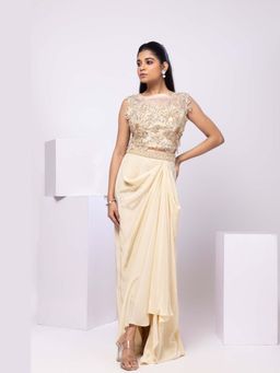 SMRITI - Cream Arleth Drape Skirt And Blouse