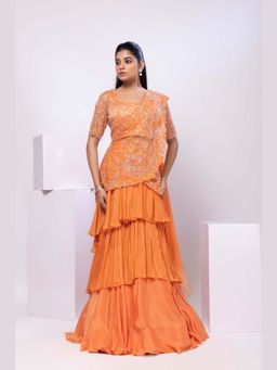 SMRITI - Crystal Orange Lehenga And Blouse With Dupatta
