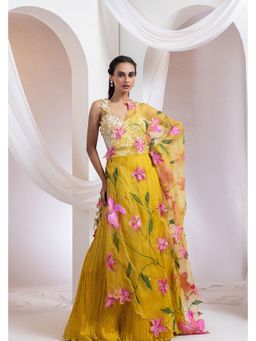 SMRITI - Mustard Embellished Sunlit Grove Choli Lehenga And Blouse With Dupatta