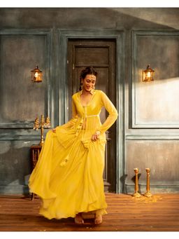 Lavina sippy - Chanderi Gathered Skirt with Embroidered Collar Kedia Top