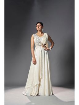 ISHA GUPTA TAYAL - Off White Shell Women Embroidered Top And Cape With Skirt